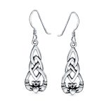 Friendship BFF Heart Celtic Claddagh Dangle Earrings in Oxidized Sterling Silver - Image 2