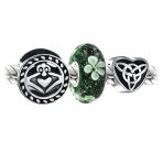 Lucky Green Clover & Knot Claddagh Charm Bead Set .925 Sterling Silver for Bracelet - Image 2