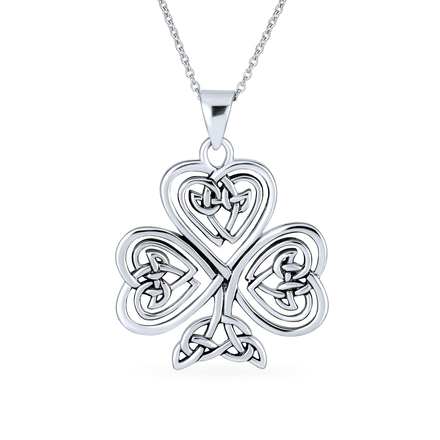celtic-irish-shamrock-clover-pendant-necklace_ps-tp3415-az_1 Saint Patricks Shamrock Heart Clover Pendant Necklace in Sterling Silver - Image 1
