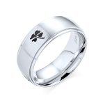 Celtic Shamrock Lucky Four Leaf Clover Band Ring Matte Silver Tone Stainless Steel