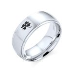 Celtic Shamrock Lucky Four Leaf Clover Band Ring Matte Silver Tone Stainless Steel