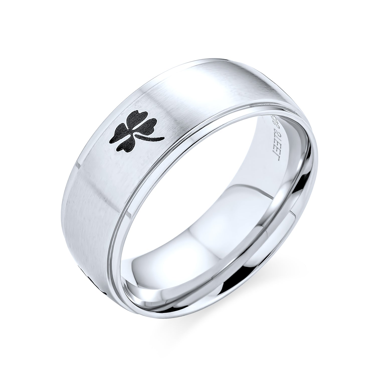 celtic-irish-silver-men-thick-wide-ring-swk-hyr0083_1 Celtic Shamrock Lucky Four Leaf Clover Band Ring Matte Silver Tone Stainless Steel - Image 1