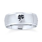 Celtic Shamrock Lucky Four Leaf Clover Band Ring Matte Silver Tone Stainless Steel - Image 2