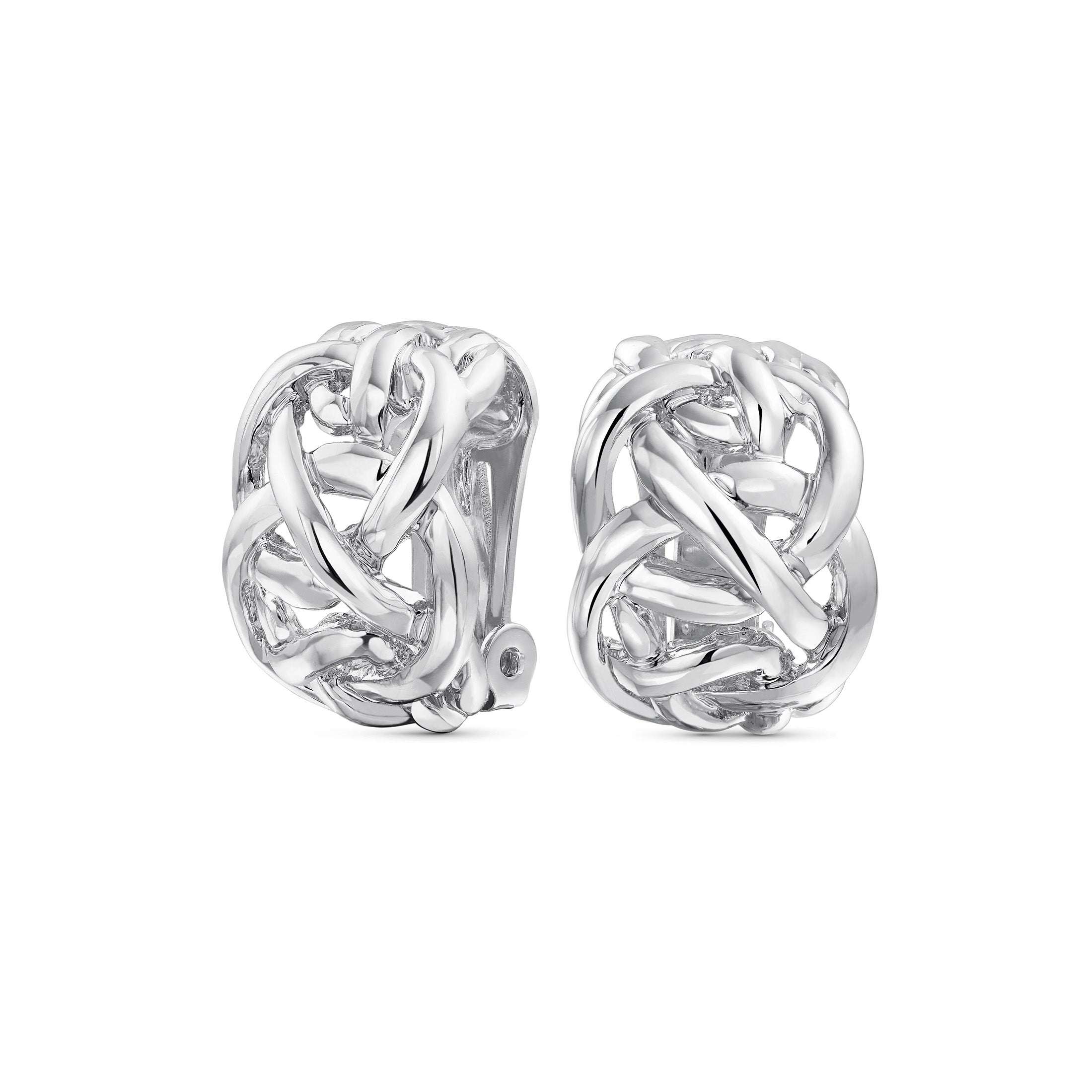 celtic-knot-half-hoop-earrings-silver_ag-se-9647-si_11 Open Criss Cross Weave Love Knot Half Hoop Clip On Earrings Non Pierced Ears Silver - Image 1