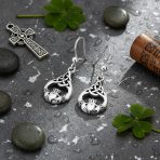 Friendship Love Symbol Celtic Claddagh Heart Dangle Earrings Oxidized .925 Sterling Silver - Image 3