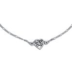 Love Knot Heart Celtic Anklet Ankle Bracelet Figaro Link Sterling Silver - Image 2