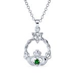 Traditional Irish Kelly Green CZ Celtic Love Knot Claddagh Pendant Necklace