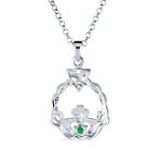 Traditional Irish Kelly Green CZ Celtic Love Knot Claddagh Pendant Necklace - Image 2