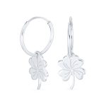 Luck of the Irish Shamrock Clover Mini Hoop Huggies Earrings in Sterling Silver
