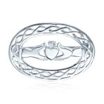Celtic Love Knot Large Oval Claddagh Design Scarf Brooch Pin .925 Sterling Silver