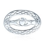 Celtic Love Knot Large Oval Claddagh Design Scarf Brooch Pin .925 Sterling Silver