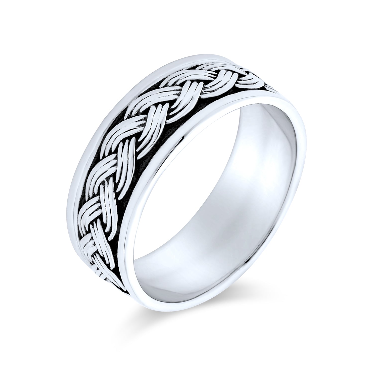 celtic-silver-braided-ring-sterling-band-pk-9531_1 Mens Silver Ring - Heavy Braided Wheat Weave Wedding Band Oxidized .925 Sterling - Image 1