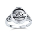 Claddagh Locket Ring Celtic Heart Memorial Keepsake Oxidized .925 Sterling Silver