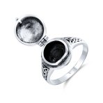 Claddagh Locket Ring Celtic Heart Memorial Keepsake Oxidized .925 Sterling Silver - Image 2