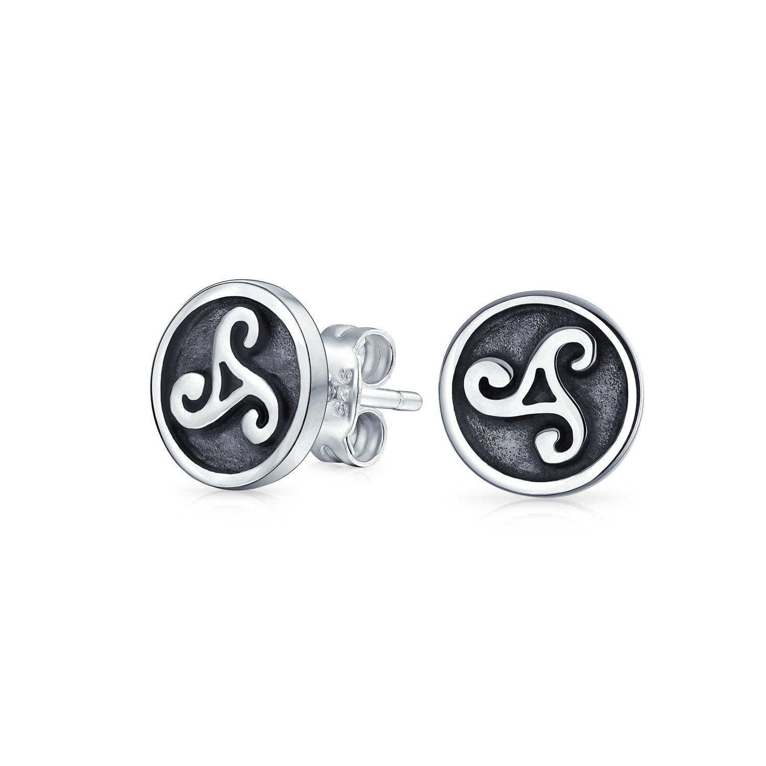 celtic-trinity-earrings-stud-silver_pmr-s10823-az_1 Ancient Celtic Triskele Stud Earrings Oxidized Silver - Image 1