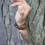 Unisex Wrap Bracelet Two Tone Multi Strand with Tiger Eye & Black Onyx Beads - Image 10