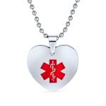 Blank Heart Shape Medical Identification ID Necklace Pendant Stainless Steel
