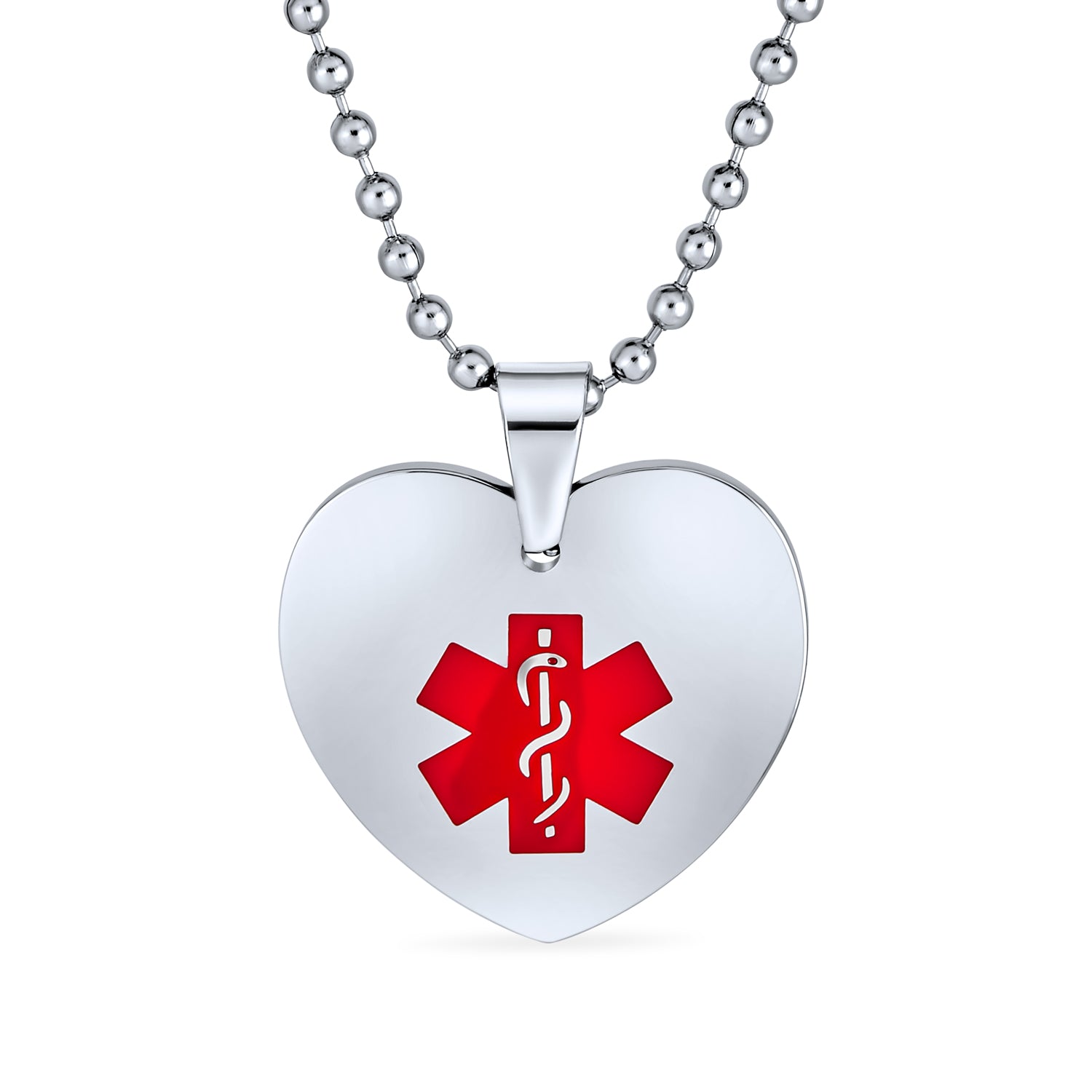 chain-heart-silver-medical-id-necklace-red-sgd-2788_1 Blank Heart Shape Medical Identification ID Necklace Pendant Stainless Steel - Image 1