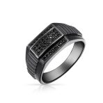 Geometric Micro Rectangle Black CZ Statement Ring Sterling Silver Signet - Image 3