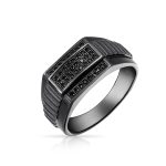 Geometric Micro Rectangle Black CZ Statement Ring Sterling Silver Signet