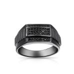 Geometric Micro Rectangle Black CZ Statement Ring Sterling Silver Signet - Image 7