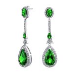Art Deco Style Dangle Halo Blue Sapphire CZ Cubic Zirconia Teardrop Statement Chandelier Earrings - Image 5