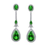 Art Deco Style Dangle Halo Blue Sapphire CZ Cubic Zirconia Teardrop Statement Chandelier Earrings - Image 17