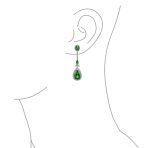 Art Deco Style Dangle Halo Blue Sapphire CZ Cubic Zirconia Teardrop Statement Chandelier Earrings - Image 11