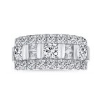Channel Set CZ Alternating Round Baguette Wide Wedding Band Ring Sterling Silver