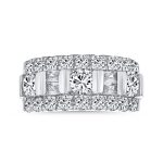 Channel Set CZ Alternating Round Baguette Wide Wedding Band Ring Sterling Silver