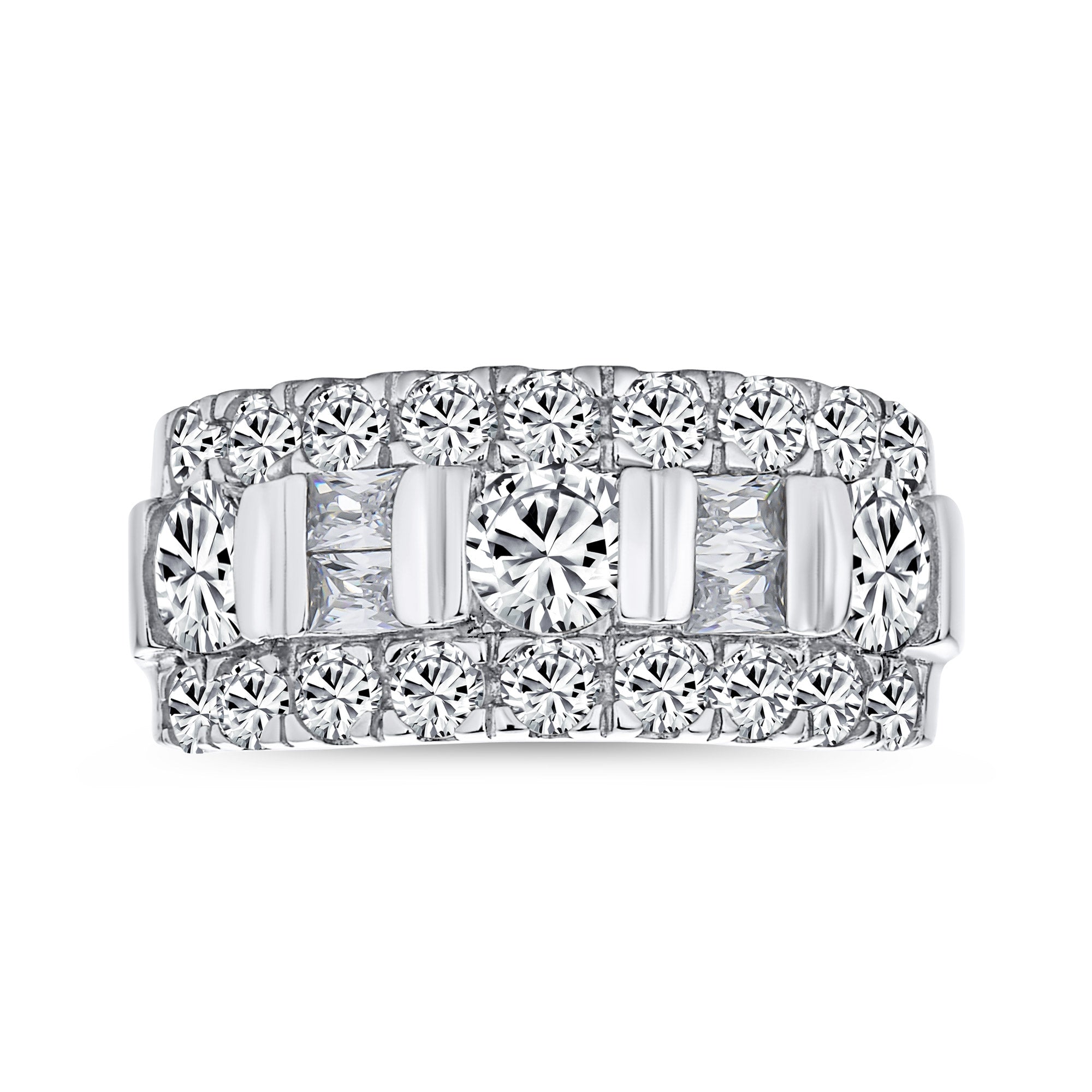 channel-set-alternating-baguette-art-deco-silver-ring-wedding-mdr-2721r-003_1 Channel Set CZ Alternating Round Baguette Wide Wedding Band Ring Sterling Silver - Image 1
