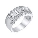 Channel Set CZ Alternating Round Baguette Wide Wedding Band Ring Sterling Silver - Image 2