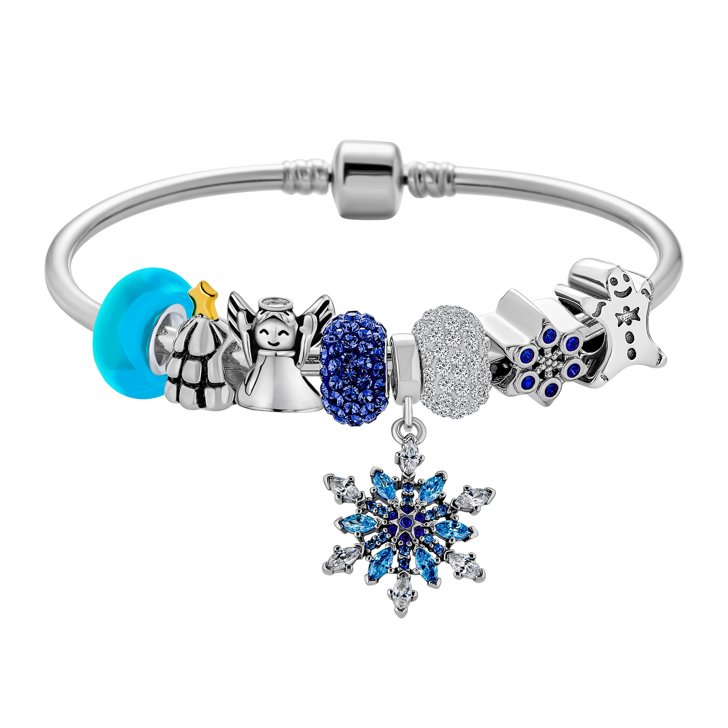 charm-bracelet-set-snowflake-white-bead-winter-frozen_pbx-br-whchris_model-1-main_68529b29-f57d-43c5-92ef-d9996cf7728d Elegant Blue Ice Snowflake Charm Bracelet with Crystal Beads and Silver Clasp - Image 1