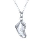 Baby Shoe Charm Pendant Necklace New Mothers CZ Silver