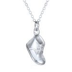 Baby Shoe Charm Pendant Necklace New Mothers CZ Silver