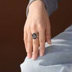 Secret Society Mens Stainless Steel Black Oval Masonic Signet Ring Silver Tone - Image 10