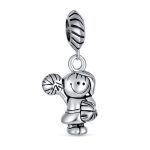 Cheerleader Soccer Player Dangle Charm Bead .925 Sterling Silver Fits European Bracelet