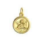 14K Gold Tiny Religious Medal Guardian Cherub Angel Pendant Necklace