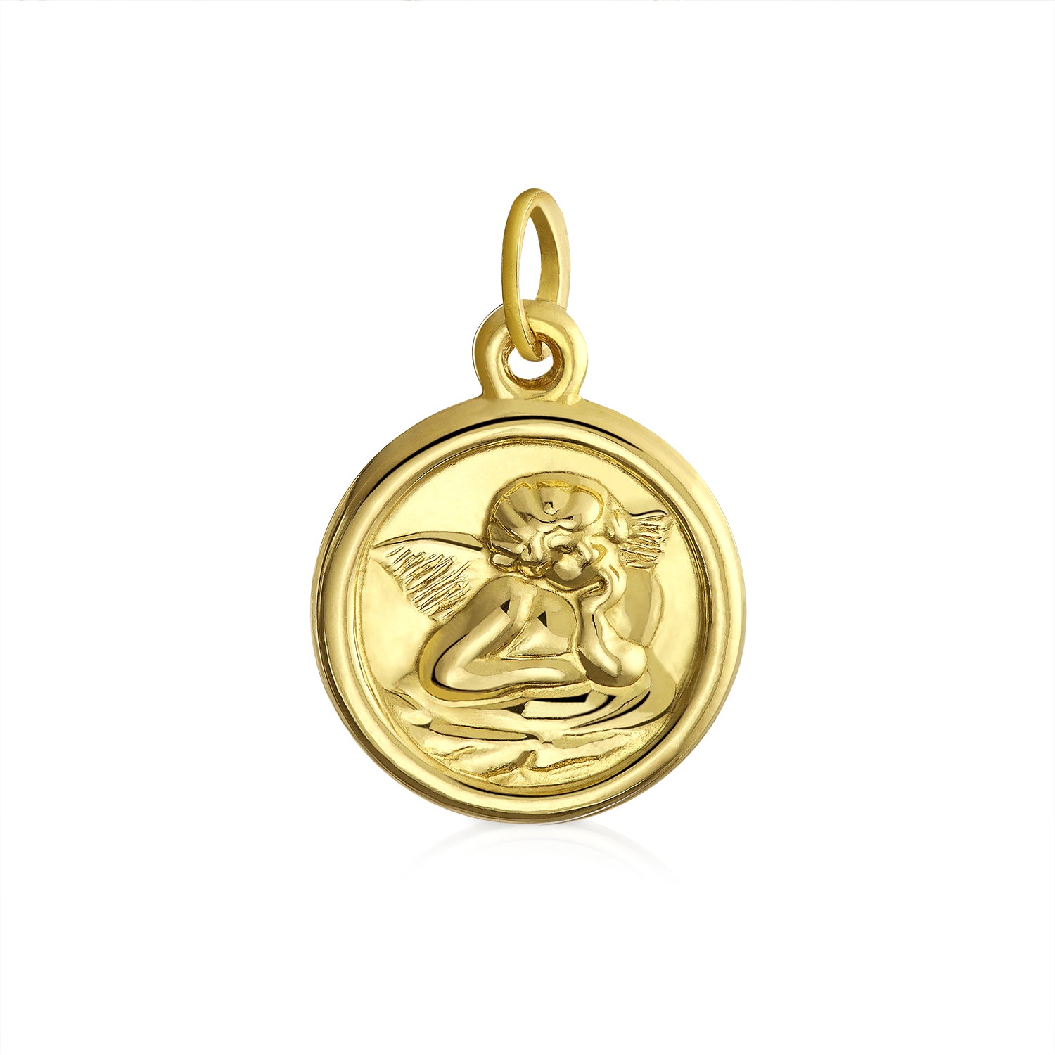 cherub_14k_yellow_gold_pendant_necklace_bs-14kmd-ano_1 14K Gold Tiny Religious Medal Guardian Cherub Angel Pendant Necklace - Image 1