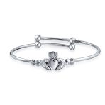 Lovers BFF Heart Friendship Claddagh Bracelet Bangle .925 Sterling Silver for Small Wrists 6.5"