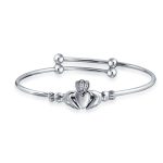 Lovers BFF Heart Friendship Claddagh Bracelet Bangle .925 Sterling Silver for Small Wrists 6.5"