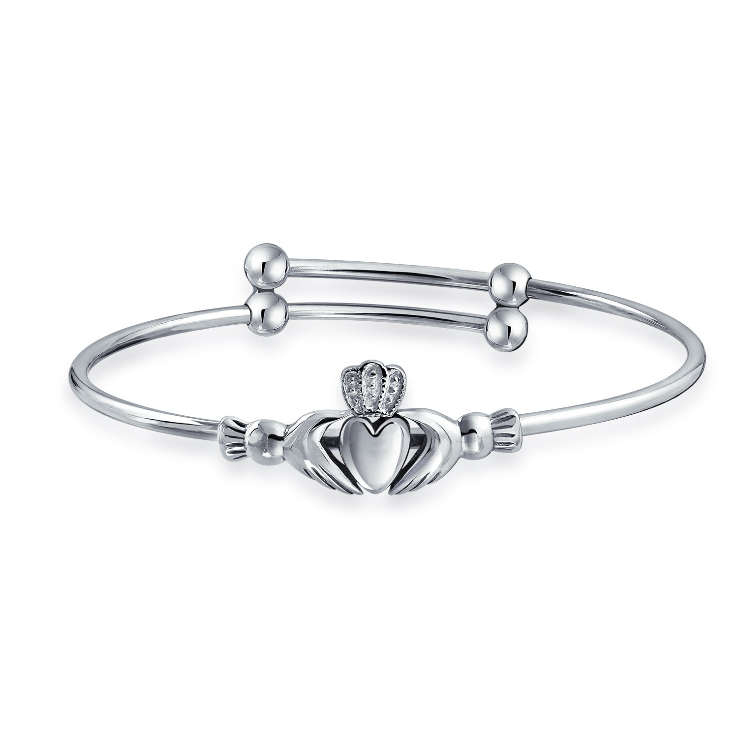 childrens-bracelet-silver-claddagh-baby_gb-bbcl7-az_1 Lovers BFF Heart Friendship Claddagh Bracelet Bangle .925 Sterling Silver for Small Wrists 6.5" - Image 1