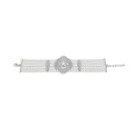 Antique Art Deco Style Statement 5 Row Wide Comfort Stretch White Simulated Pearl Floral Silver Plated Brass