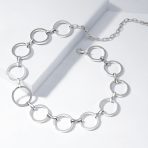 Geometric Retro Mod Fashion Circle Choker Necklace in Silver Tone Metal - Image 4