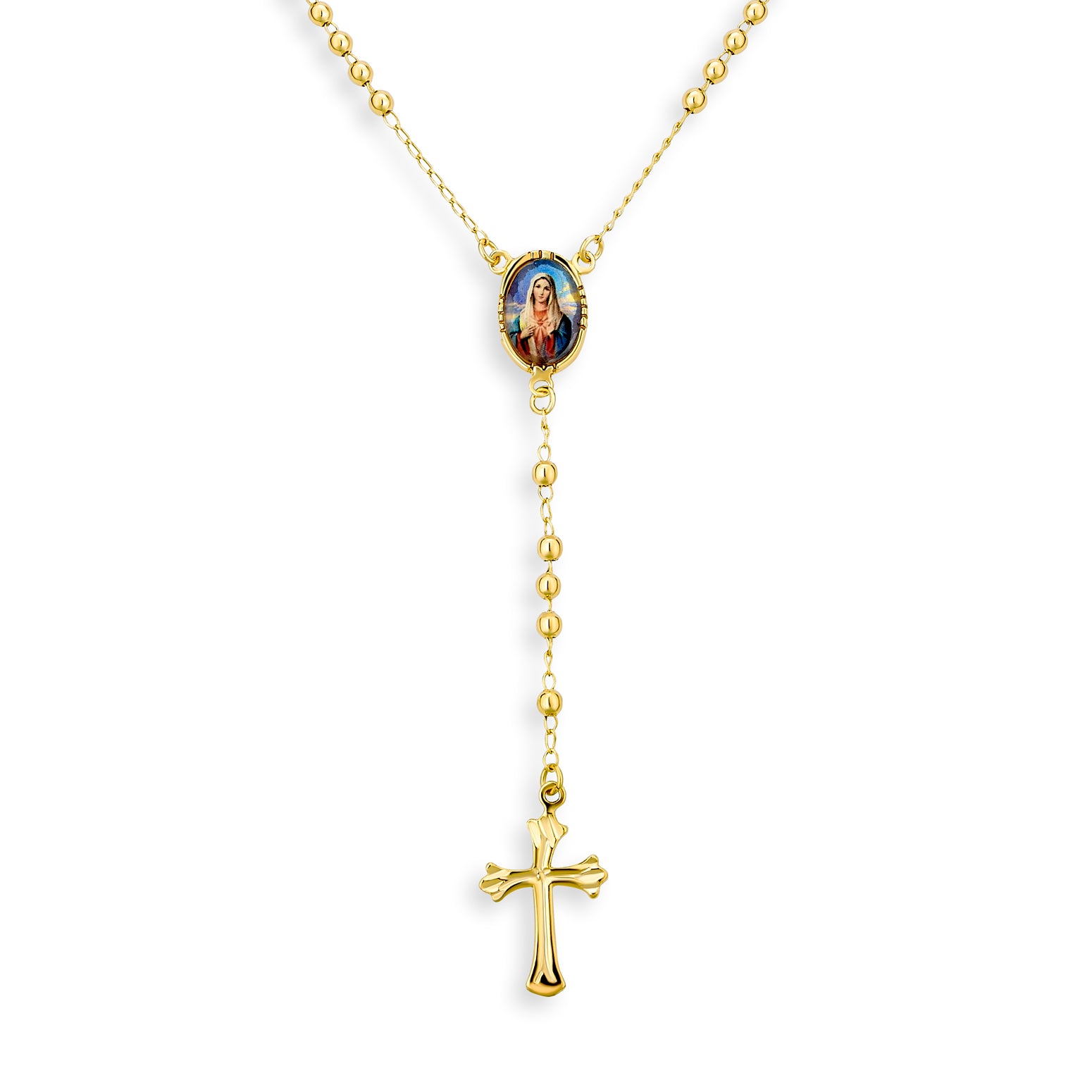 christian-catholic-rosary-cross-beads-gold-sgs-ro125 Religious Prayer Rosario Virgin Mother Mary Rosary Beads Necklace Gold Plated - Image 1
