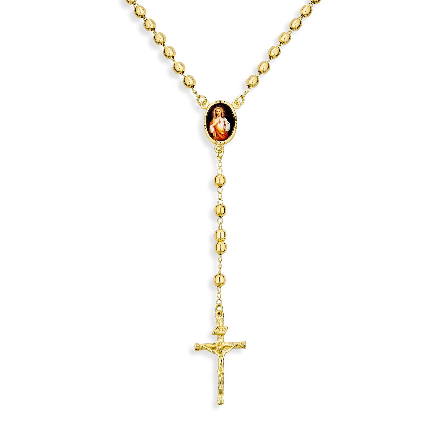 christian-catholic-rosary-cross-beads-gold-sgs-ro129 18K Gold Plated Rosary Beads Necklace Sacred Heart Crucifix - Image 1