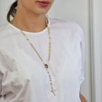 18K Gold Plated Rosary Beads Necklace Sacred Heart Crucifix - Image 3