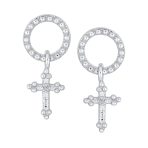 Religious Spiritual Eternal Circle & Fleur De Lis Cross Earrings Sterling Silver - Image 2