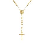 18K Gold Plated Virgin Mary Rosary Necklace Crucifix Beads