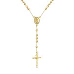 18K Gold Plated Virgin Mary Rosary Necklace Crucifix Beads
